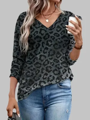 Leopard V-Neck Long Sleeve Top