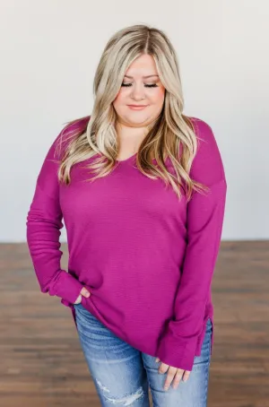 Life In Full Bloom V-Neck Knit Top- Magenta