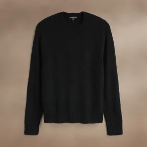 Lightweight Textured Cashmere Crew - True Black