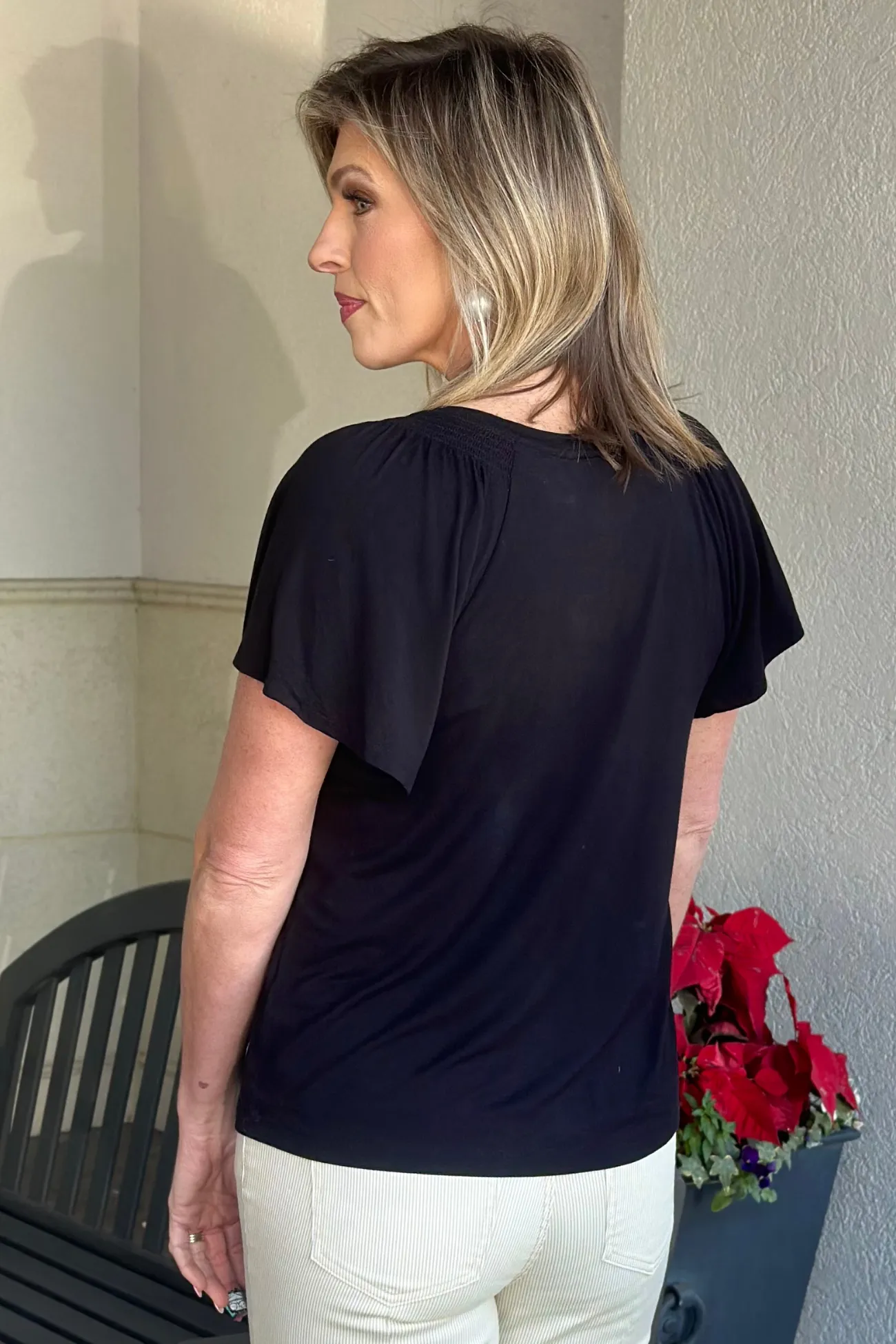 Liverpool Black Flutter Sleeve Knit Top