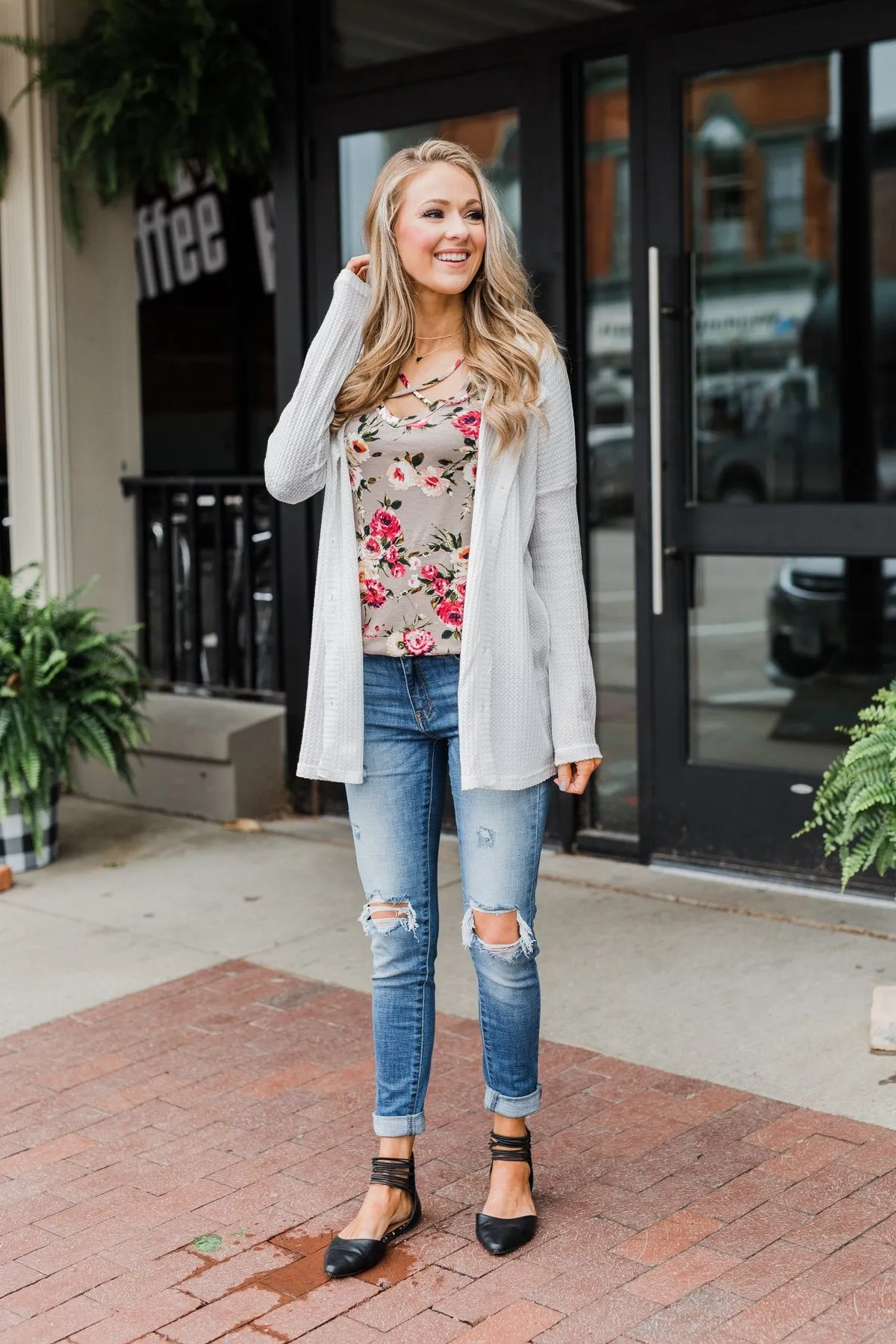 Long Sleeve Button-Up Thermal Top- White