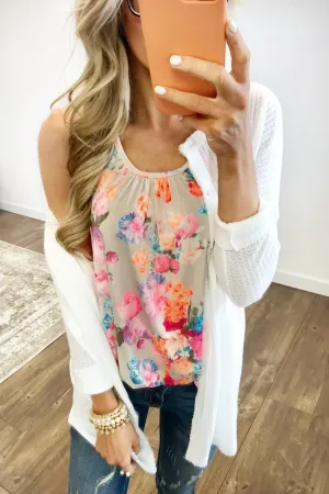 Long Sleeve Button-Up Thermal Top- White
