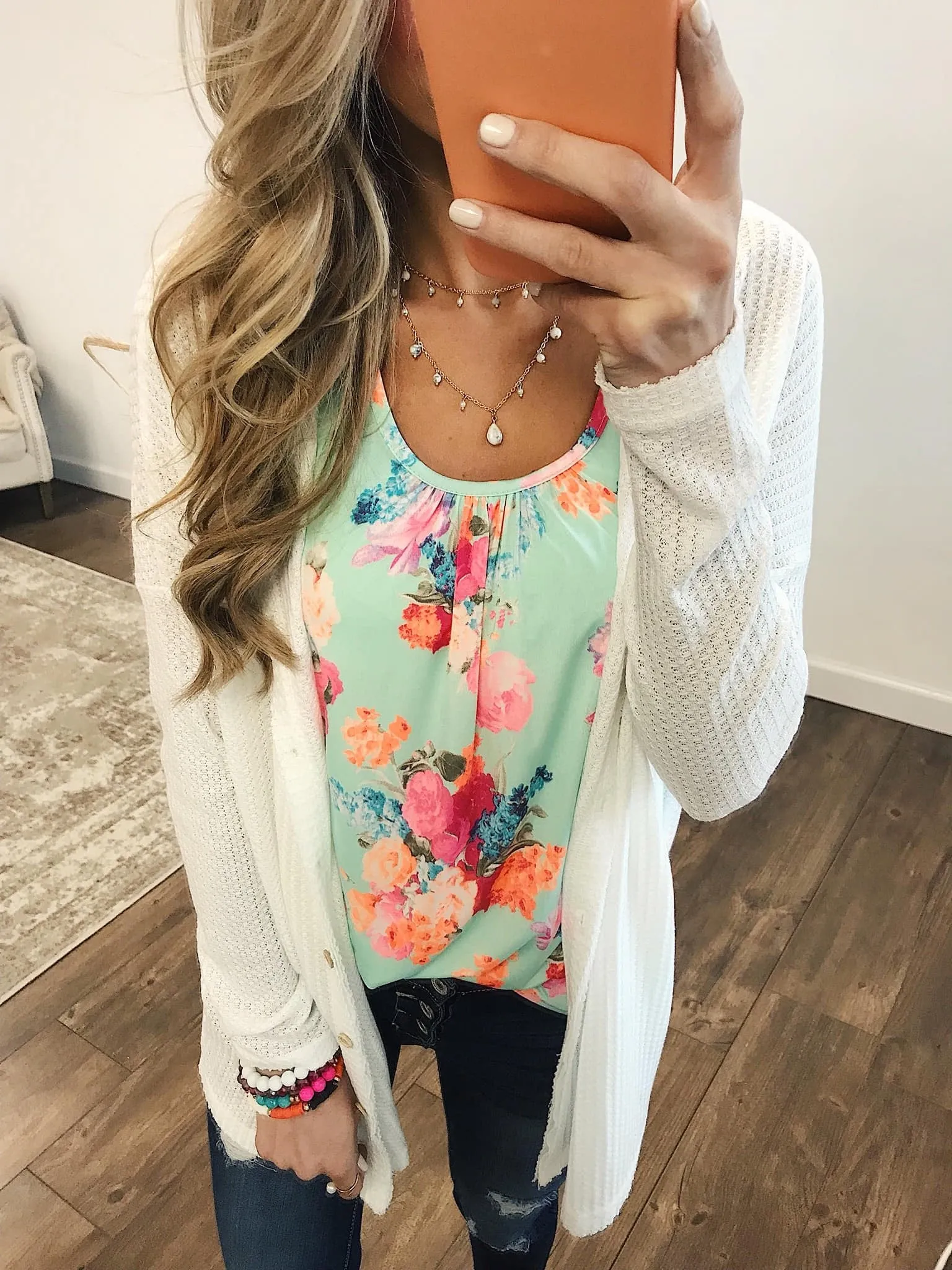 Long Sleeve Button-Up Thermal Top- White