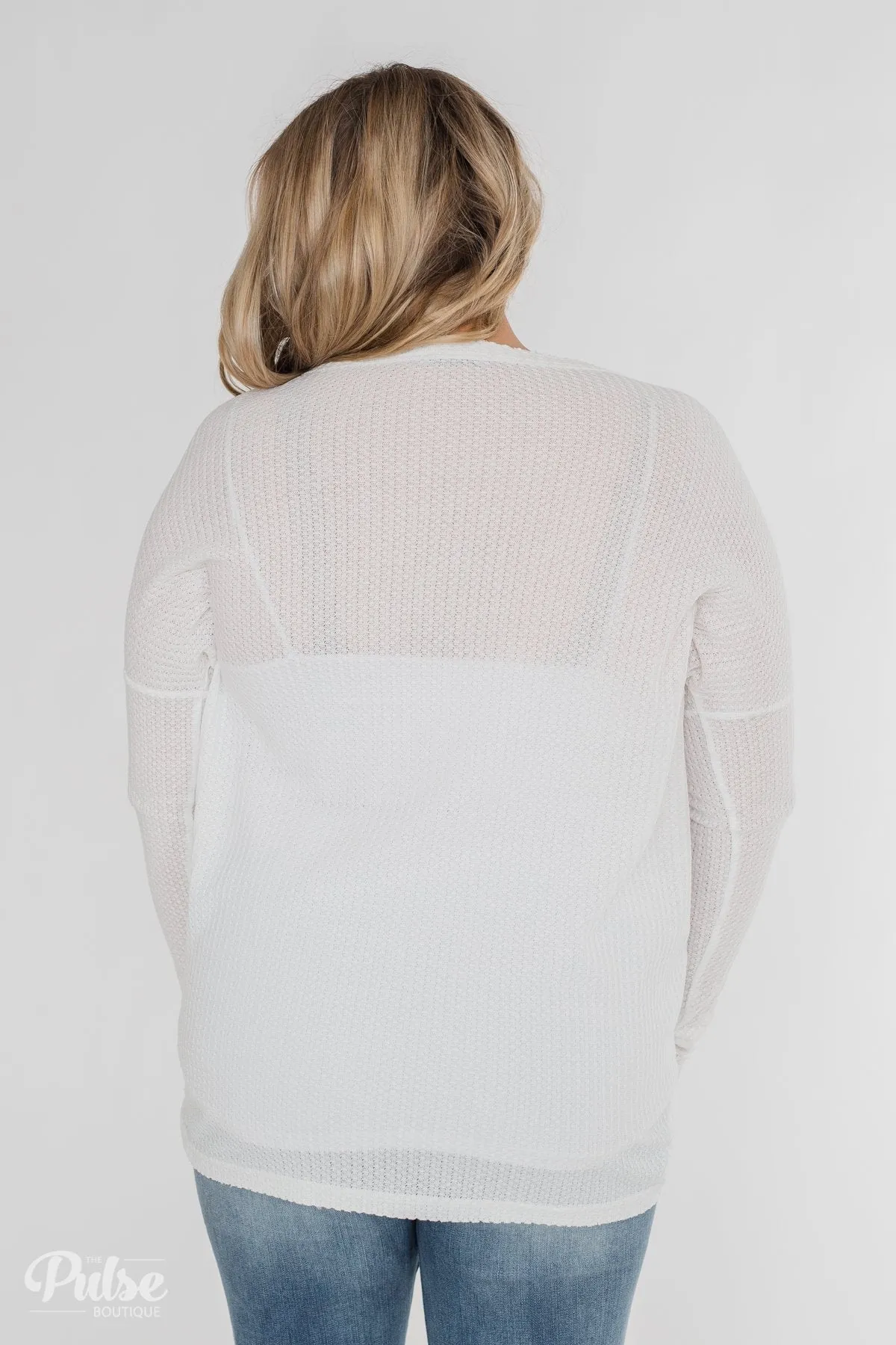Long Sleeve Button-Up Thermal Top- White