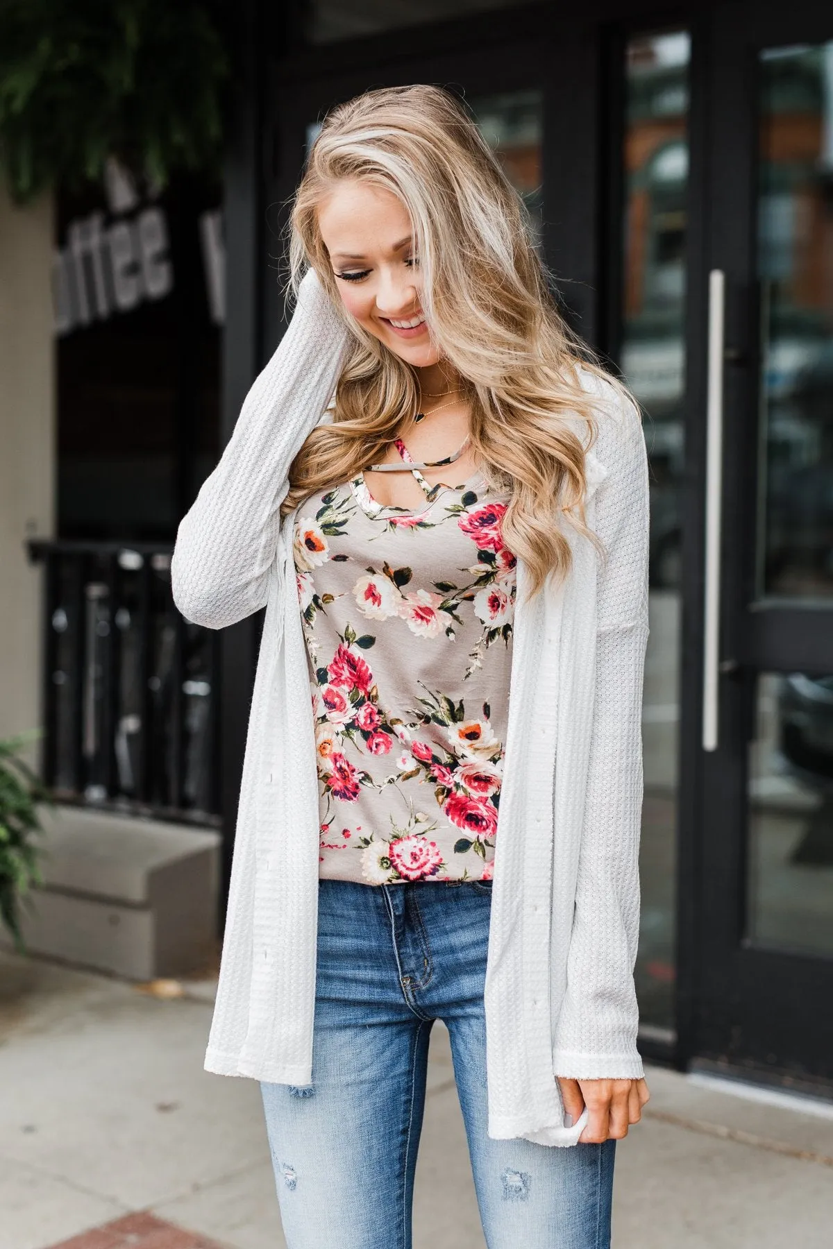 Long Sleeve Button-Up Thermal Top- White
