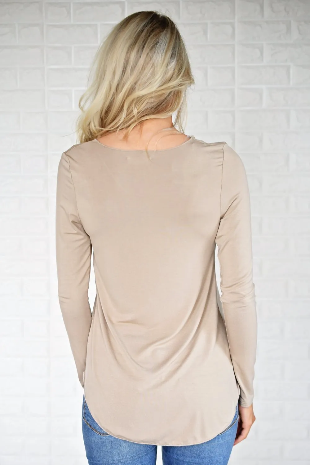Long Sleeve V-Neck Top ~ Taupe