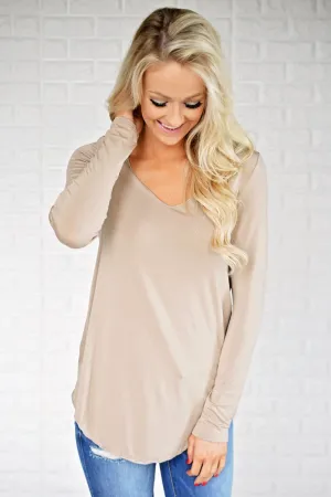 Long Sleeve V-Neck Top ~ Taupe