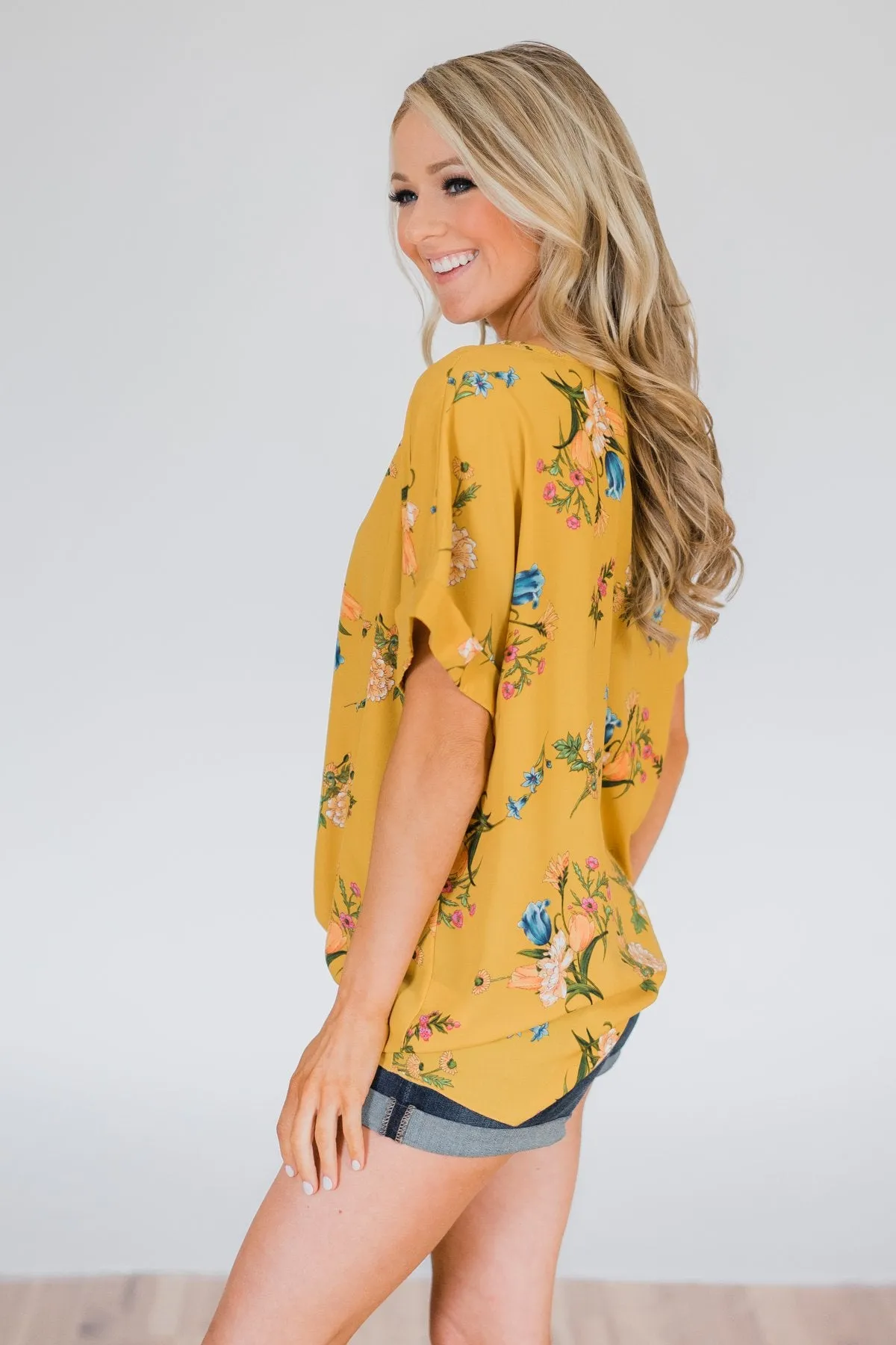 Looking Fine in Floral Tie Top- Mustard