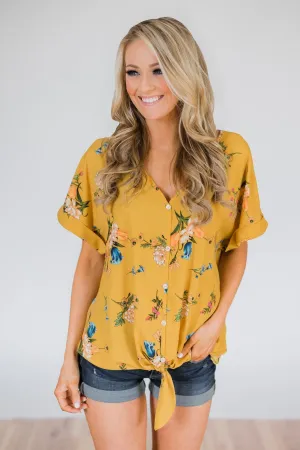 Looking Fine in Floral Tie Top- Mustard