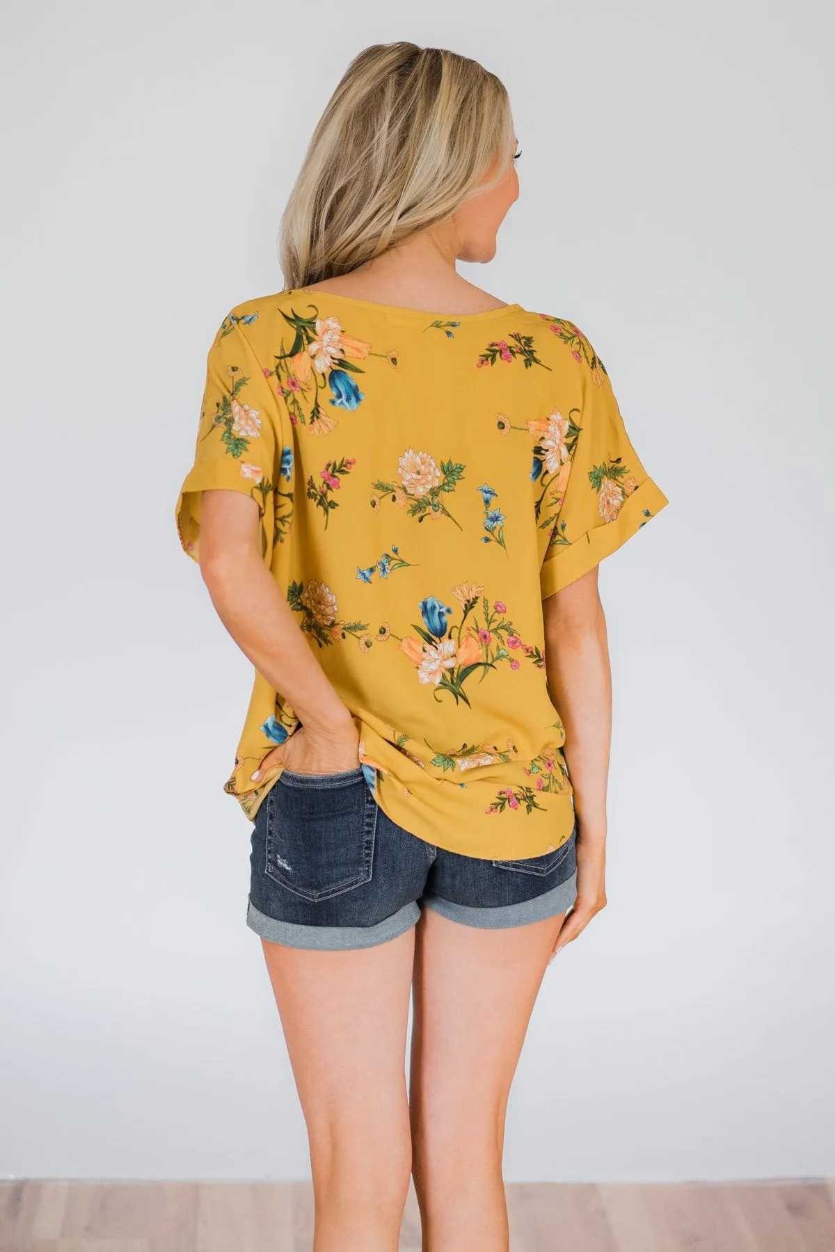 Looking Fine in Floral Tie Top- Mustard