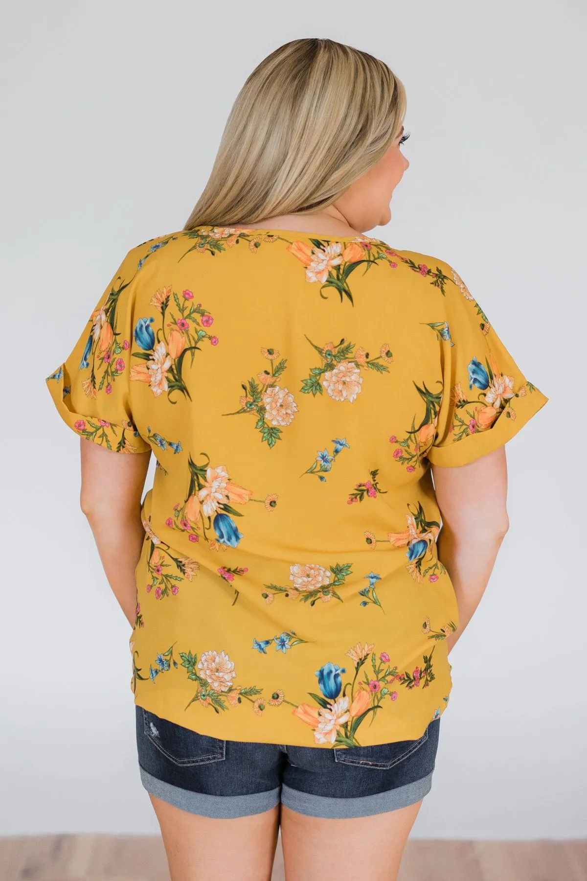 Looking Fine in Floral Tie Top- Mustard