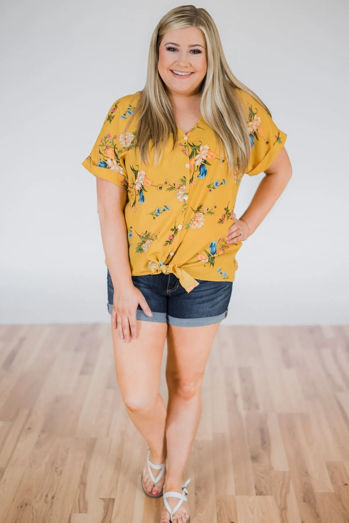 Looking Fine in Floral Tie Top- Mustard
