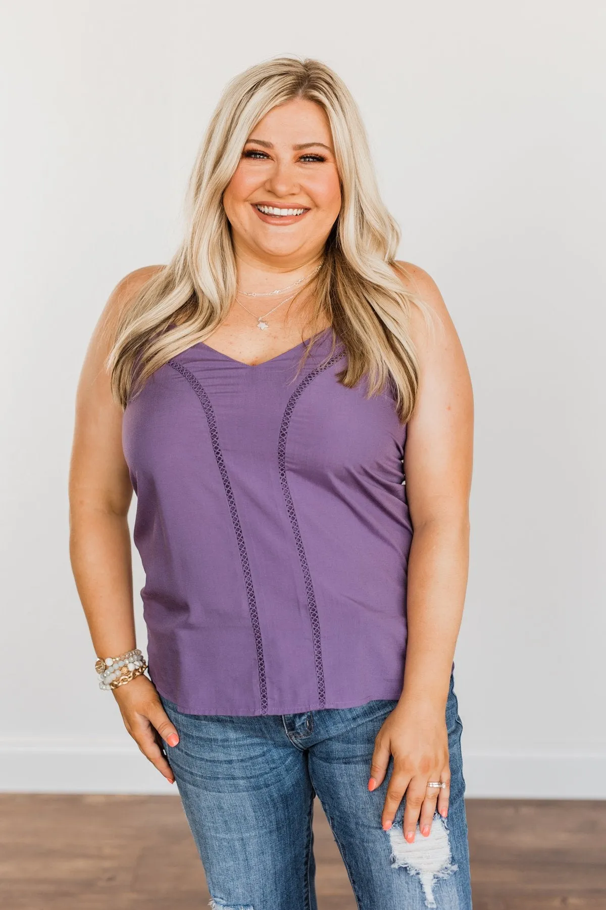 Love Yourself V-Neck Tank Top- Grape