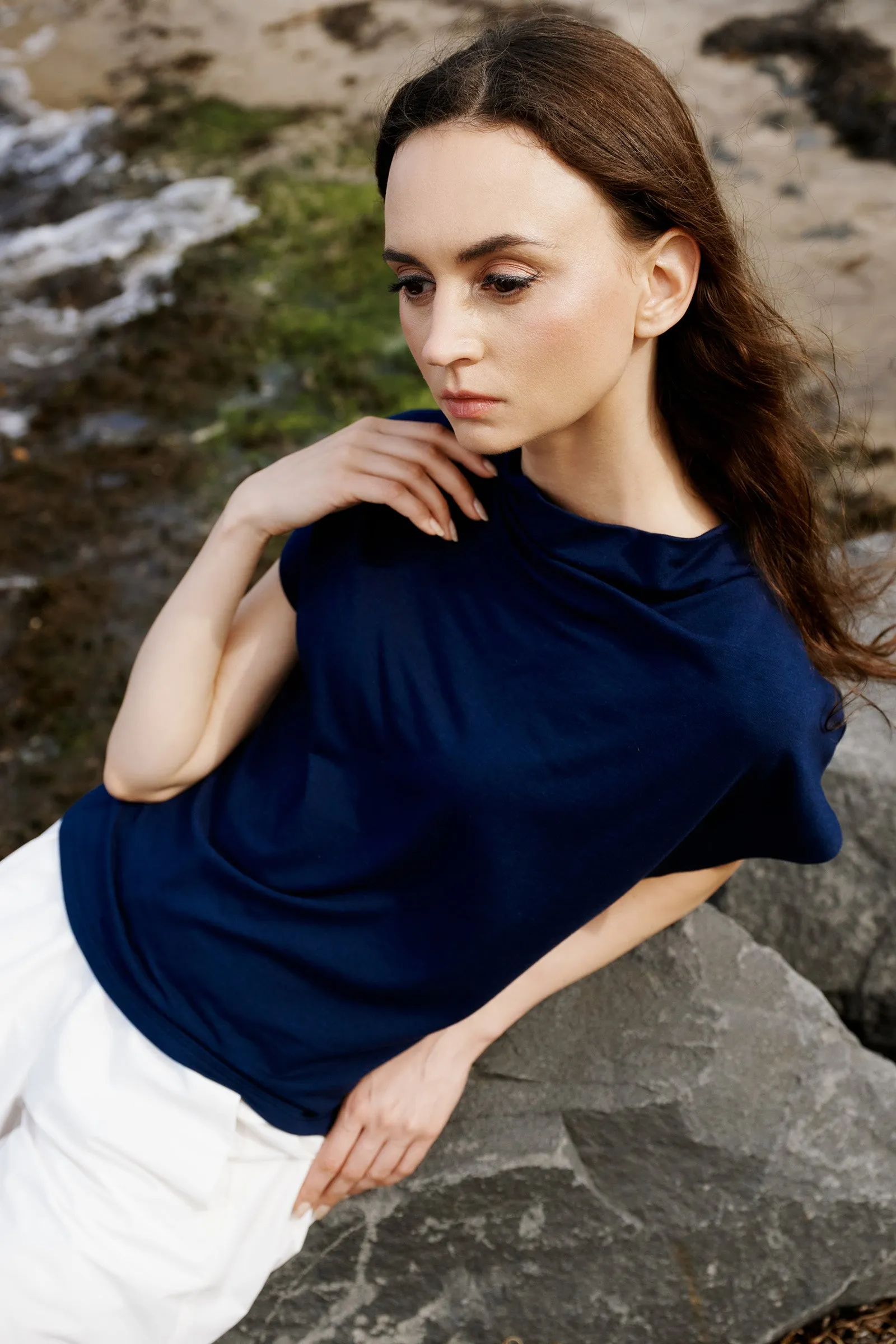 Luca Cowl Top - Navy
