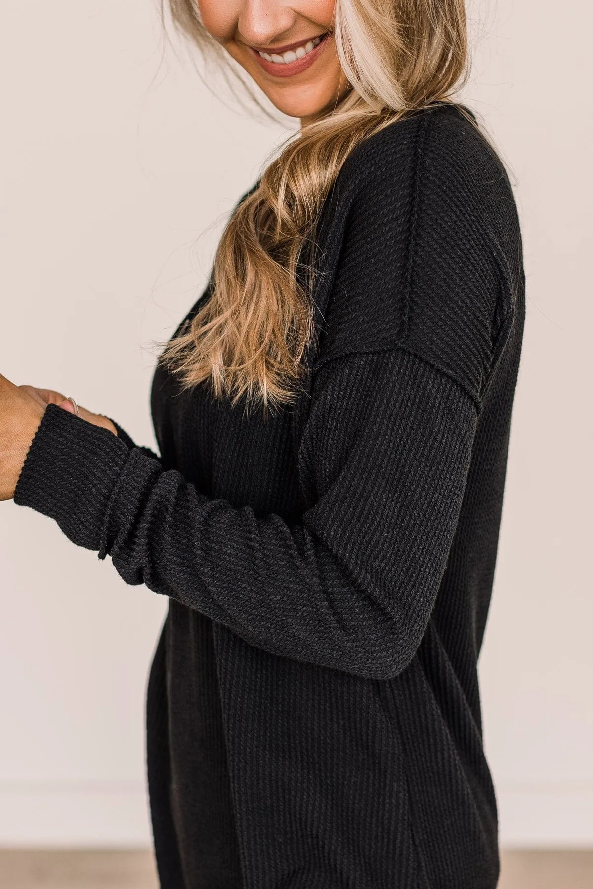 Make It Your Own Button Knit Top- Black