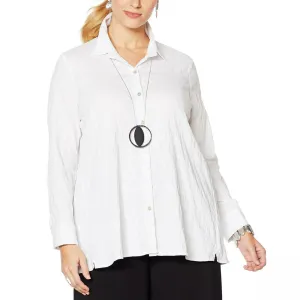 MarlaWynne Women's Plus Size Textured Butterfly Button Down Shirt