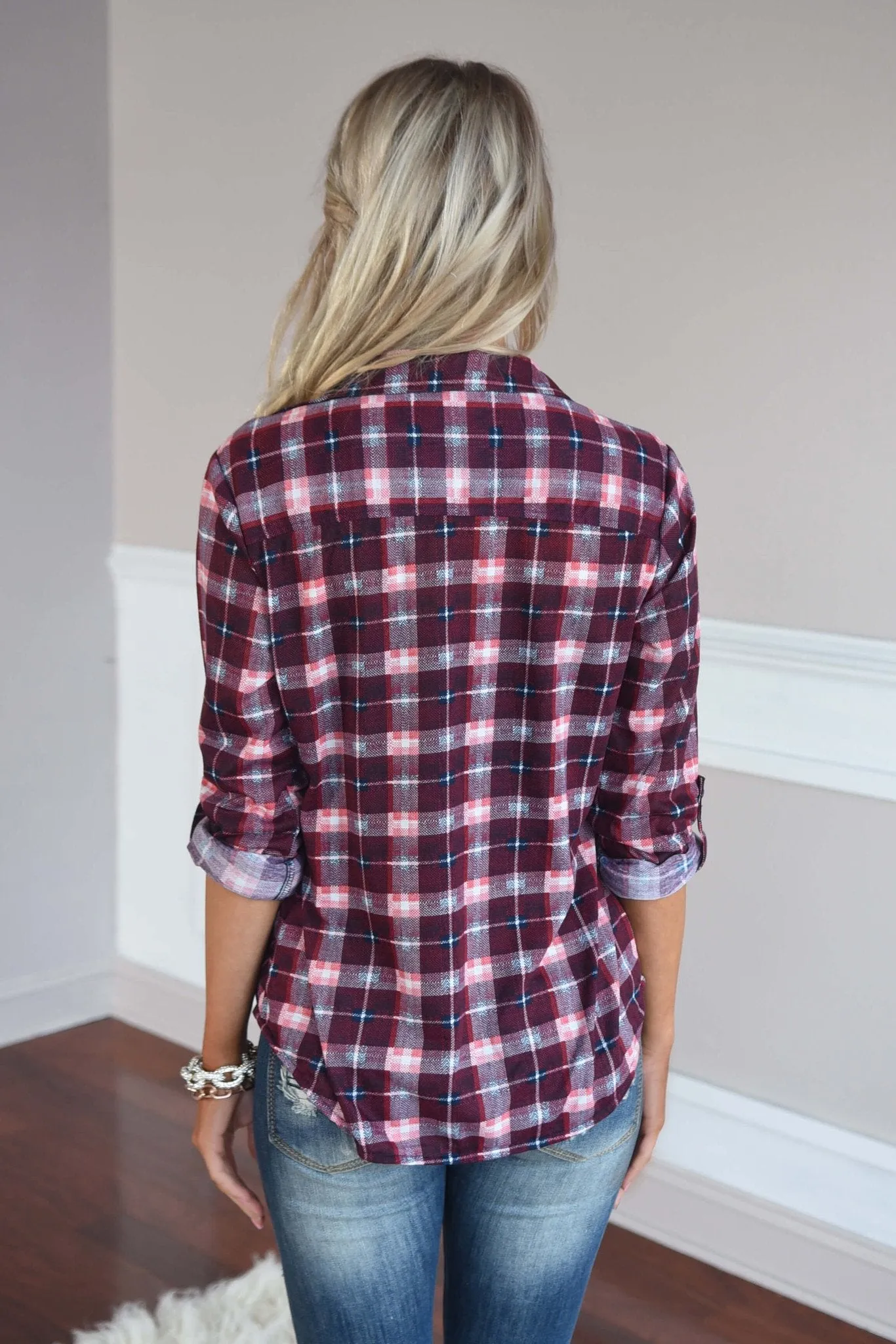 Maroon & Pink Button Up Top
