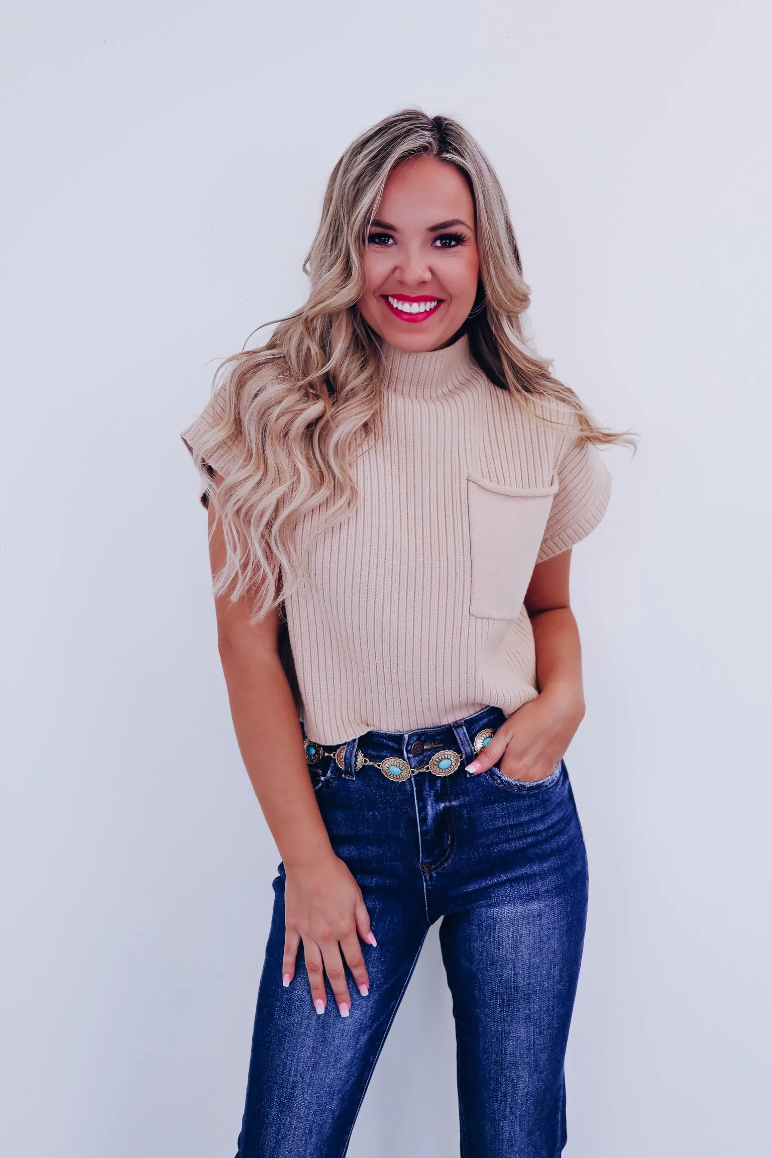 Maysen Mock Neck Cropped Sweater - Tan