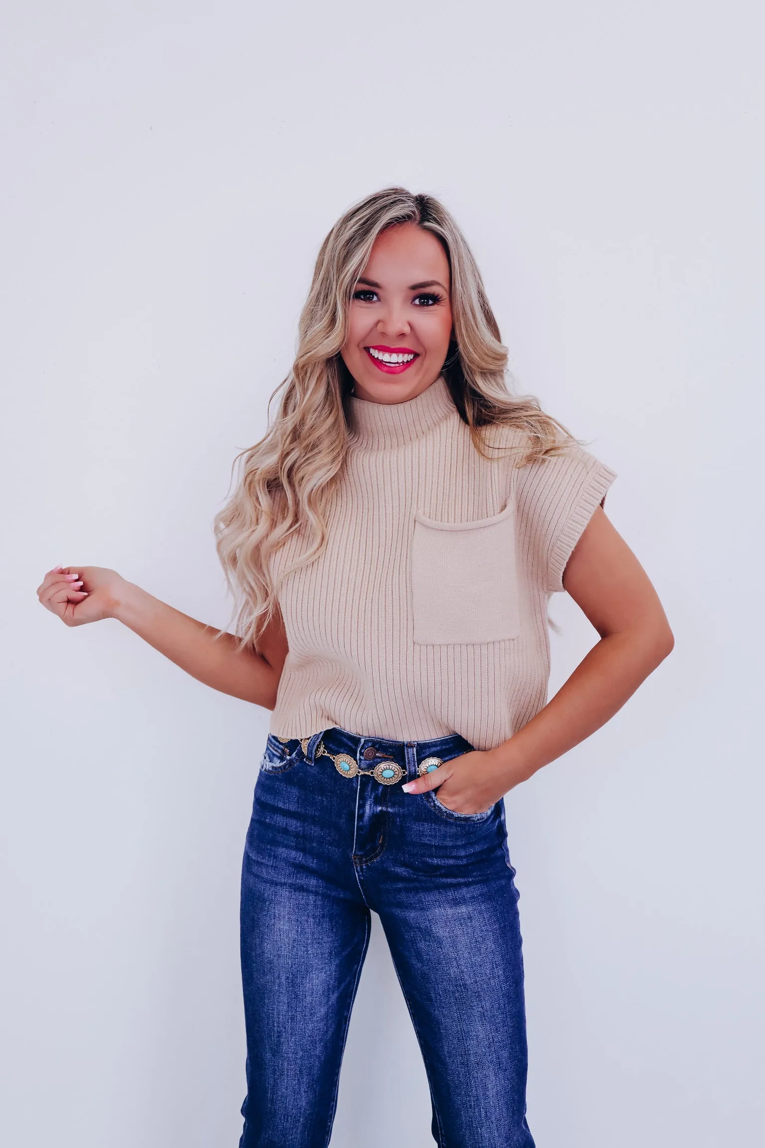 Maysen Mock Neck Cropped Sweater - Tan