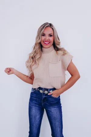 Maysen Mock Neck Cropped Sweater - Tan