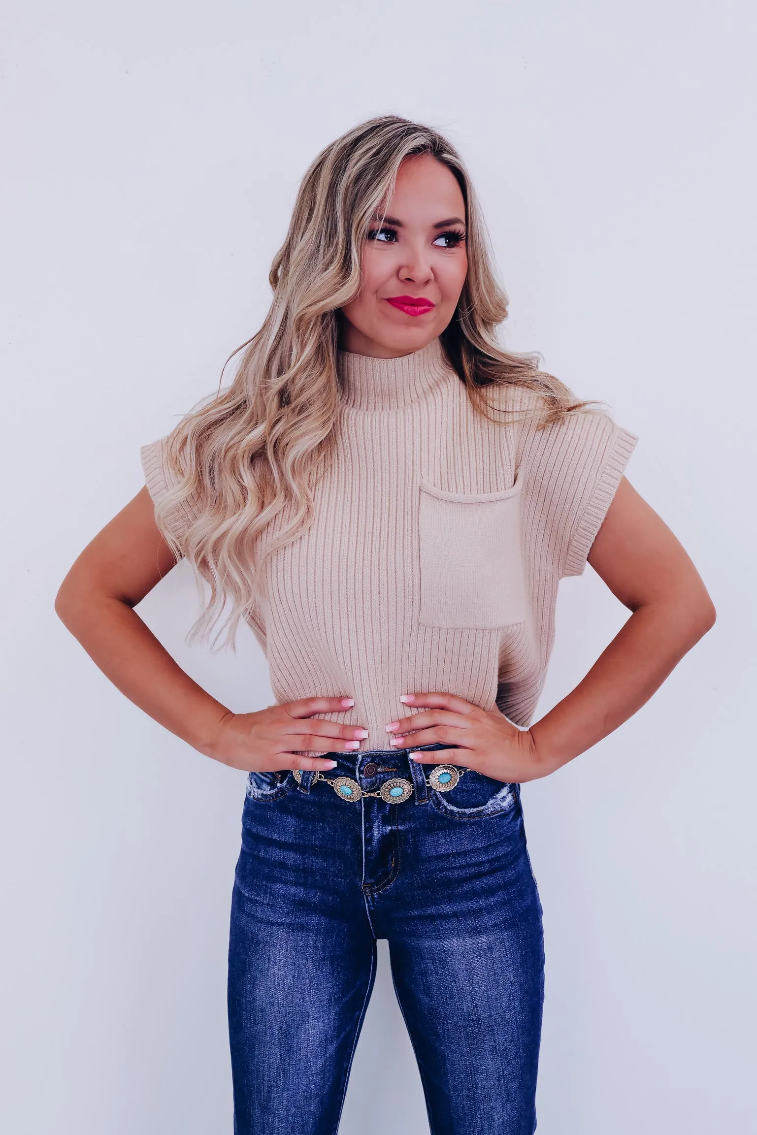 Maysen Mock Neck Cropped Sweater - Tan