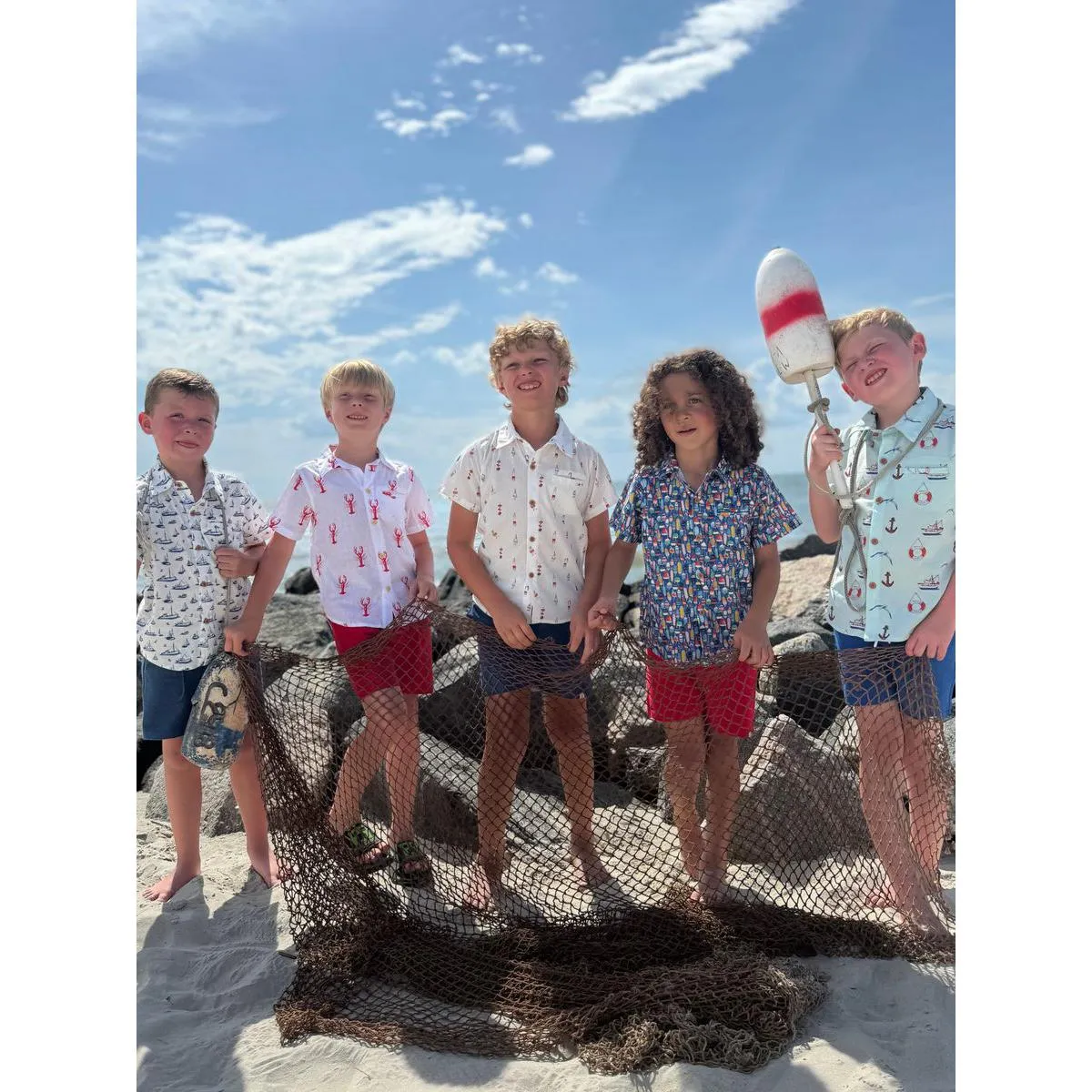 Me & Henry Maui Printed Collared Button Up Shirt- Multi Buoys