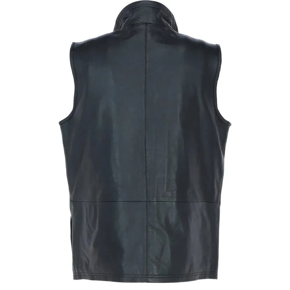 Men Classic Zip-Up Hand Made Black Leather Vest