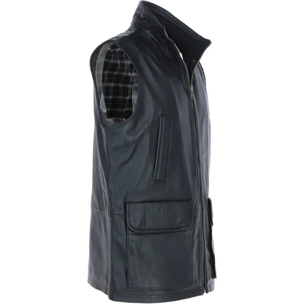 Men Classic Zip-Up Hand Made Black Leather Vest