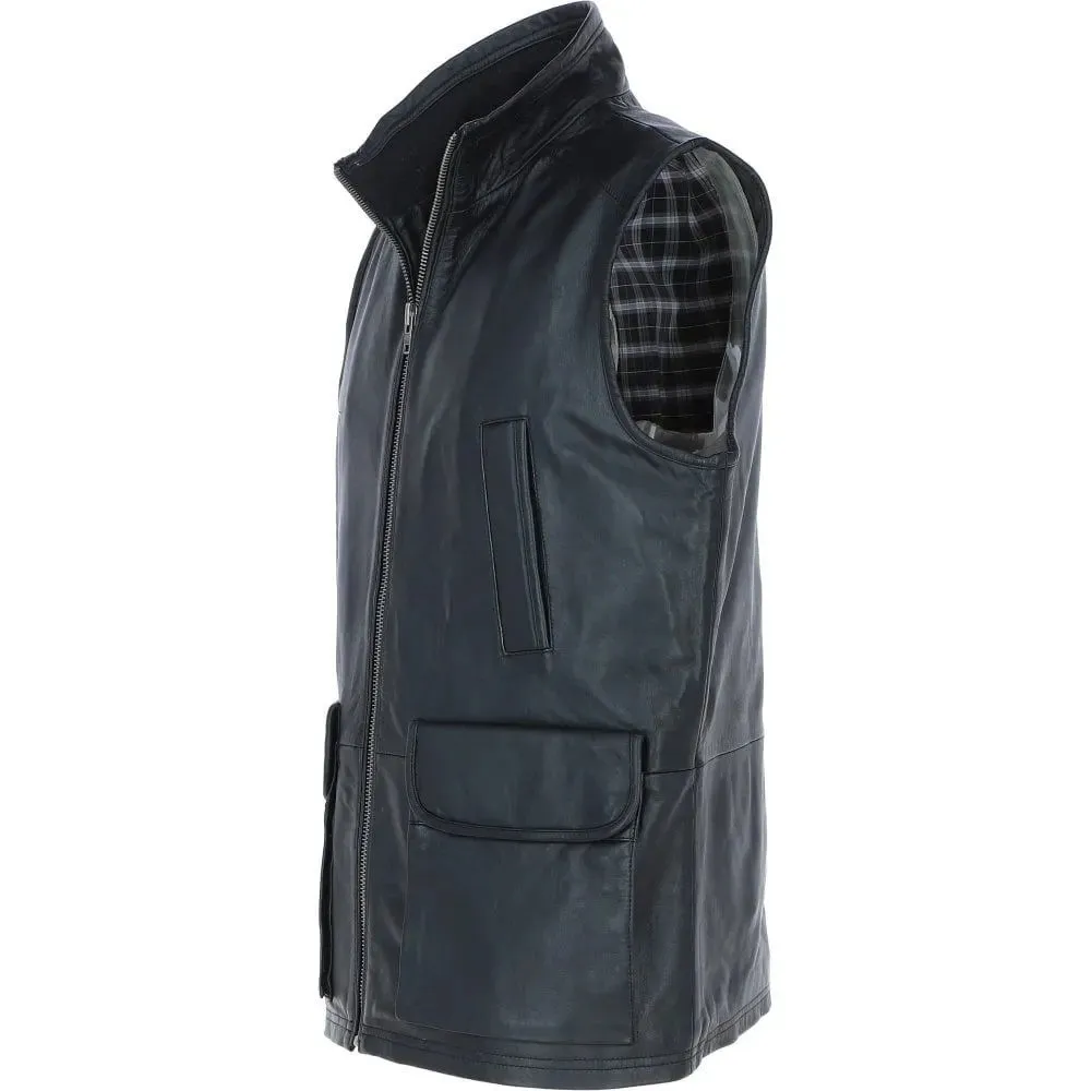 Men Classic Zip-Up Hand Made Black Leather Vest