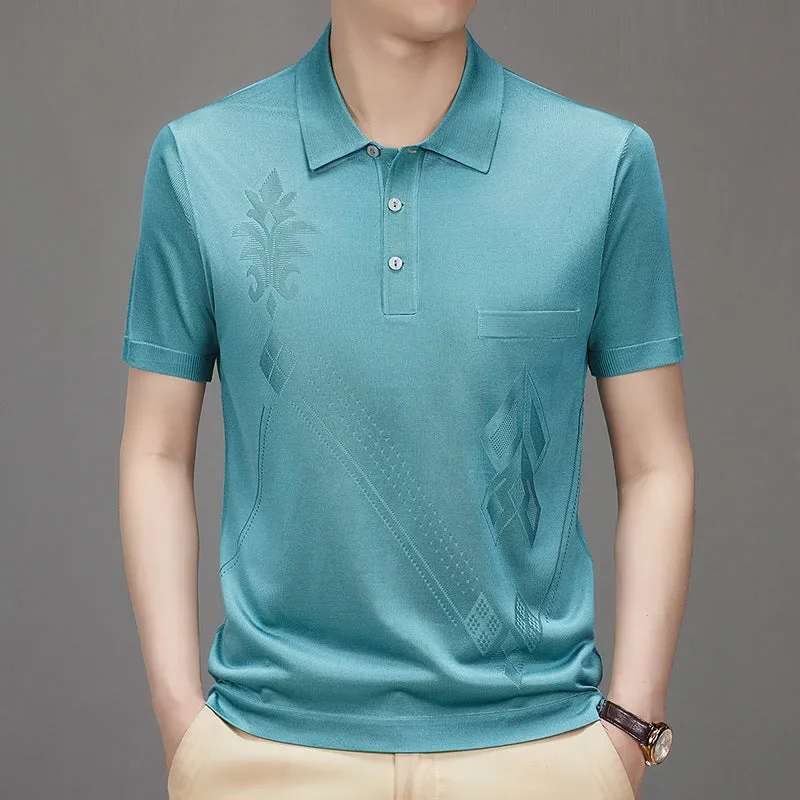 Men's Casual Breathable Smooth Fabric Lapel Short Sleeve T-Shirt