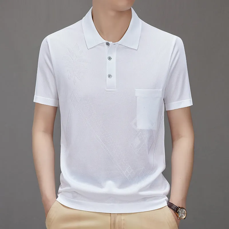 Men's Casual Breathable Smooth Fabric Lapel Short Sleeve T-Shirt