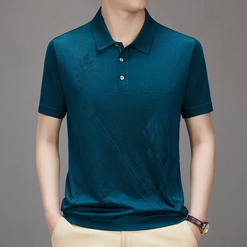 Men's Casual Breathable Smooth Fabric Lapel Short Sleeve T-Shirt