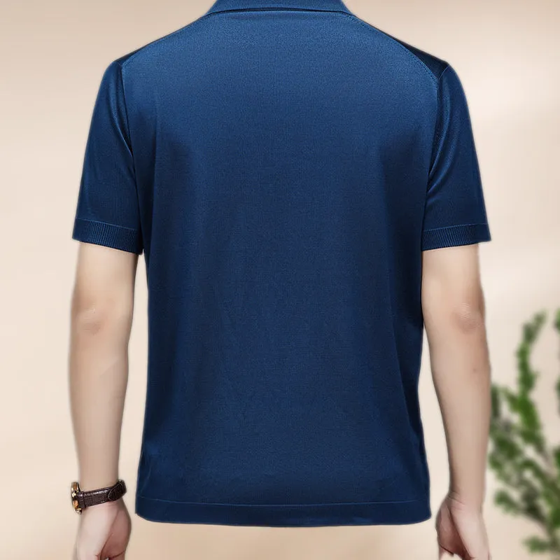 Men's Casual Breathable Smooth Fabric Lapel Short Sleeve T-Shirt
