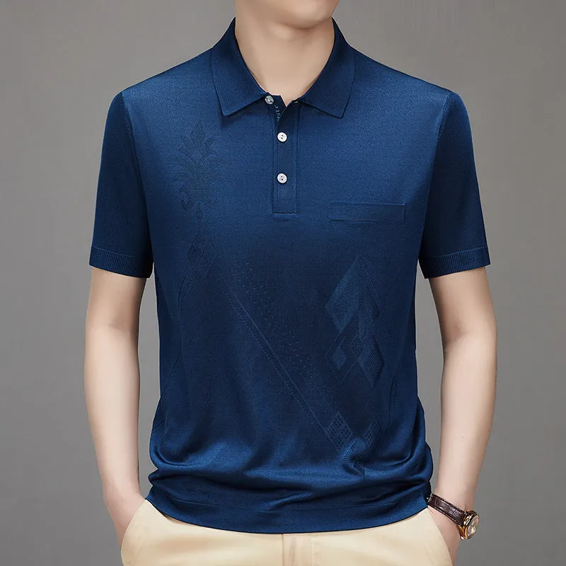 Men's Casual Breathable Smooth Fabric Lapel Short Sleeve T-Shirt