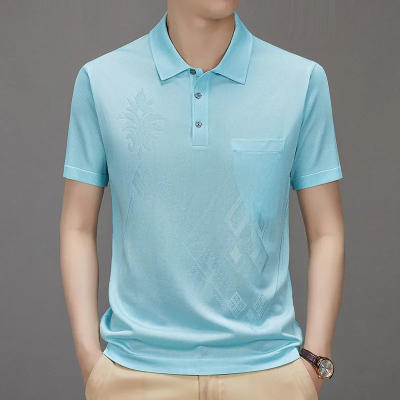 Men's Casual Breathable Smooth Fabric Lapel Short Sleeve T-Shirt