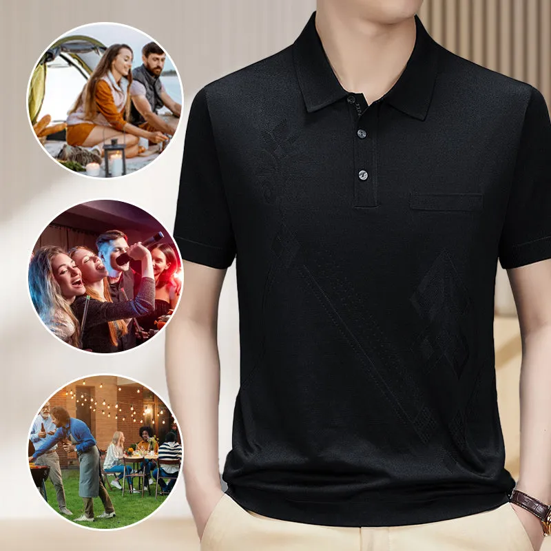 Men's Casual Breathable Smooth Fabric Lapel Short Sleeve T-Shirt