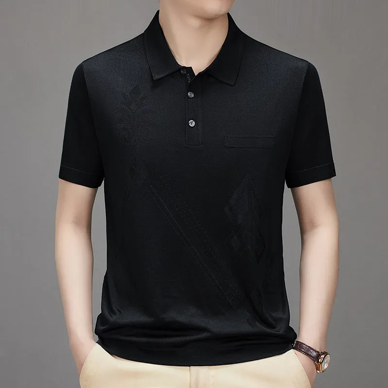 Men's Casual Breathable Smooth Fabric Lapel Short Sleeve T-Shirt