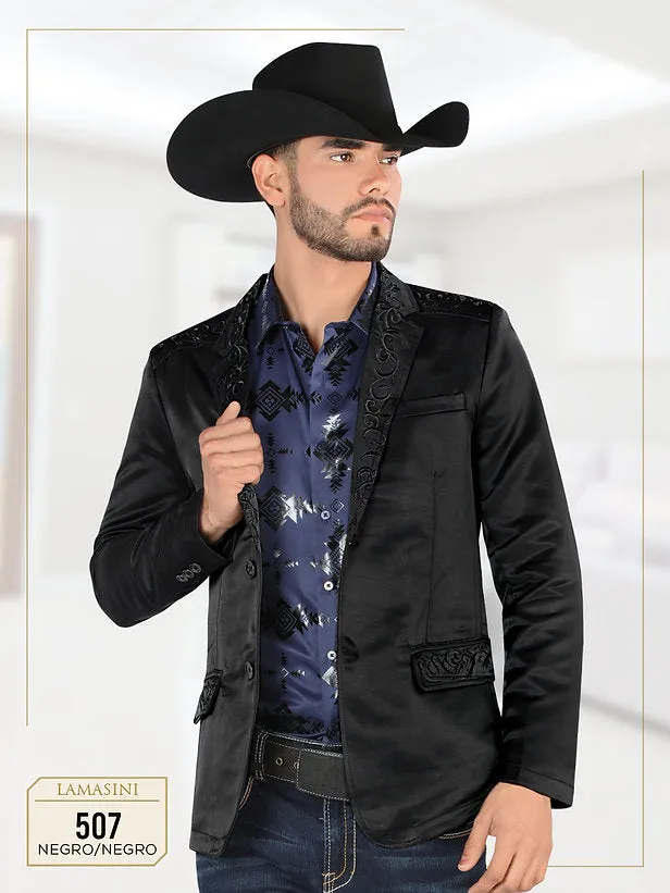 Men’s Lamasini Black With Embroidery Western Blazer
