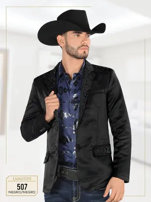 Men’s Lamasini Black With Embroidery Western Blazer
