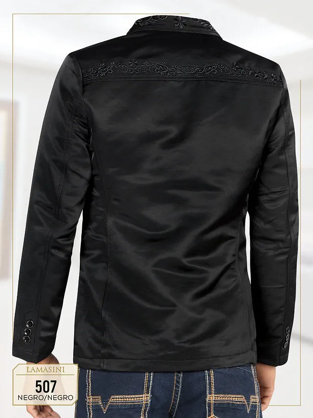 Men’s Lamasini Black With Embroidery Western Blazer