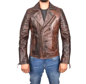 Men's Slim Fit Quilted Biker Jacket Real Leather Rust Infinix