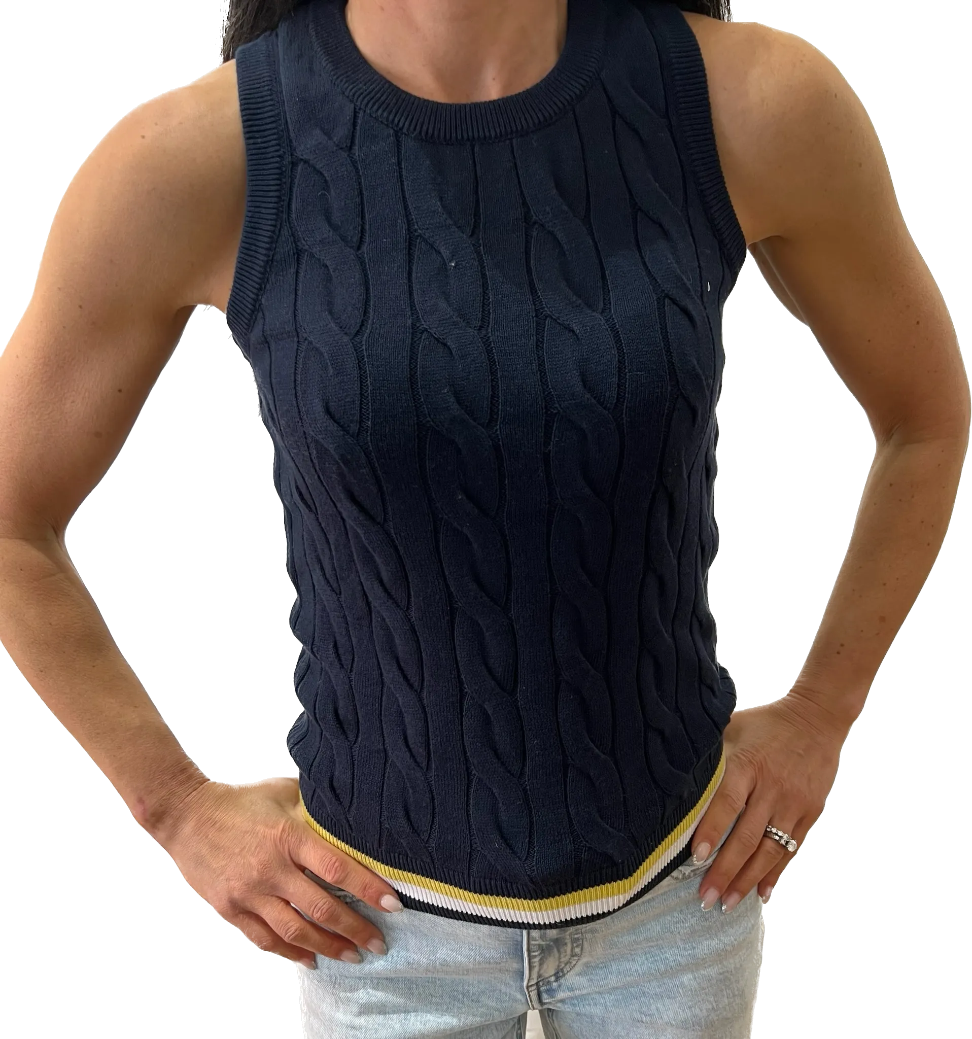 Minnie Rose Cable Tank  With Striped Detail