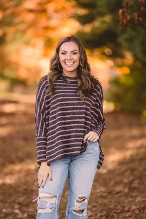 Mocha   Taupe Stripe Cowl Neck
