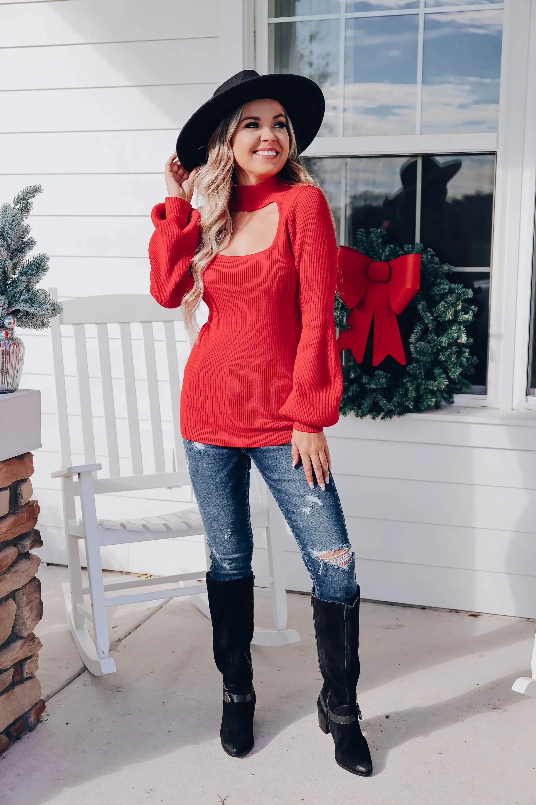 Naughty & Nice Cut-Out Sweater - Red