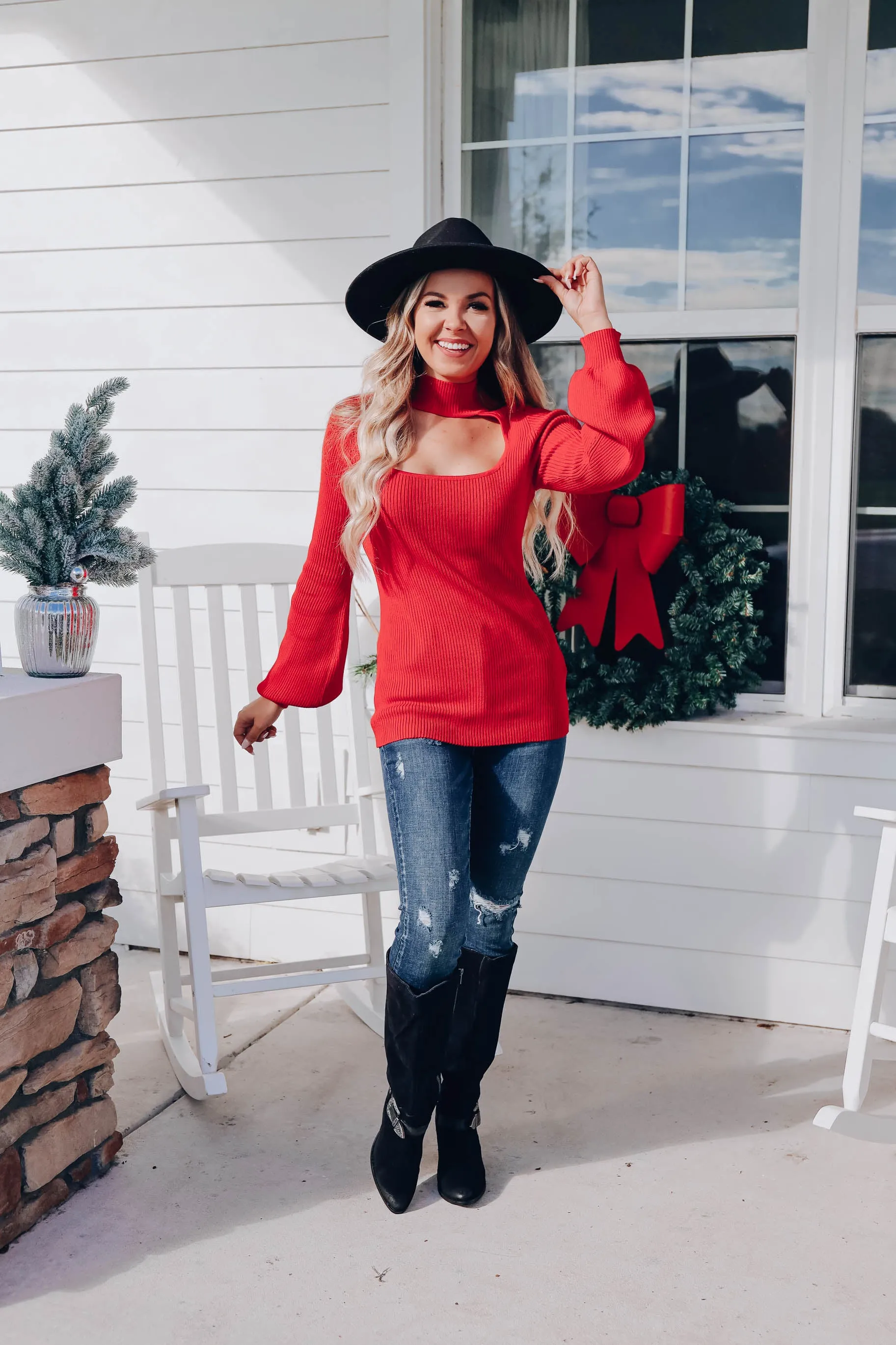 Naughty & Nice Cut-Out Sweater - Red