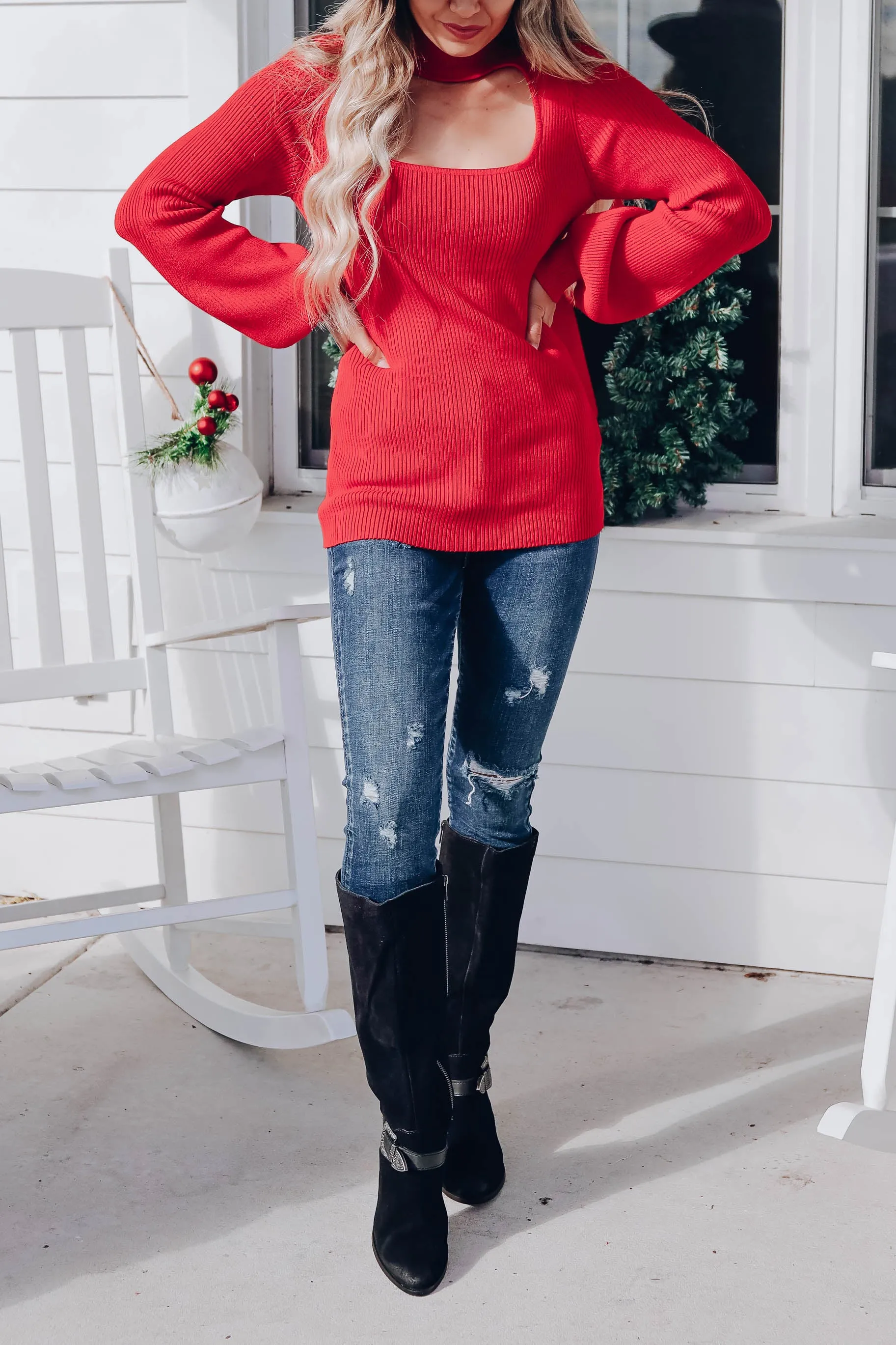 Naughty & Nice Cut-Out Sweater - Red