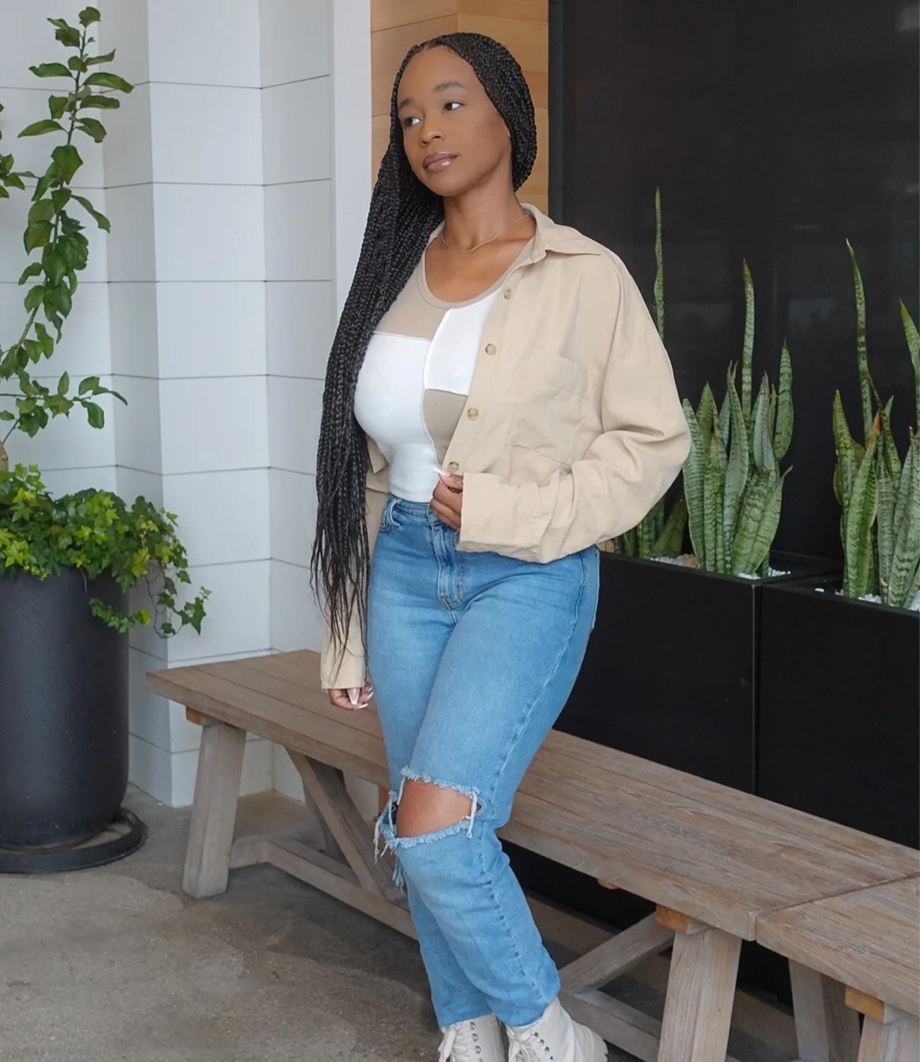Neutral Lover Button Up Top(Khaki)