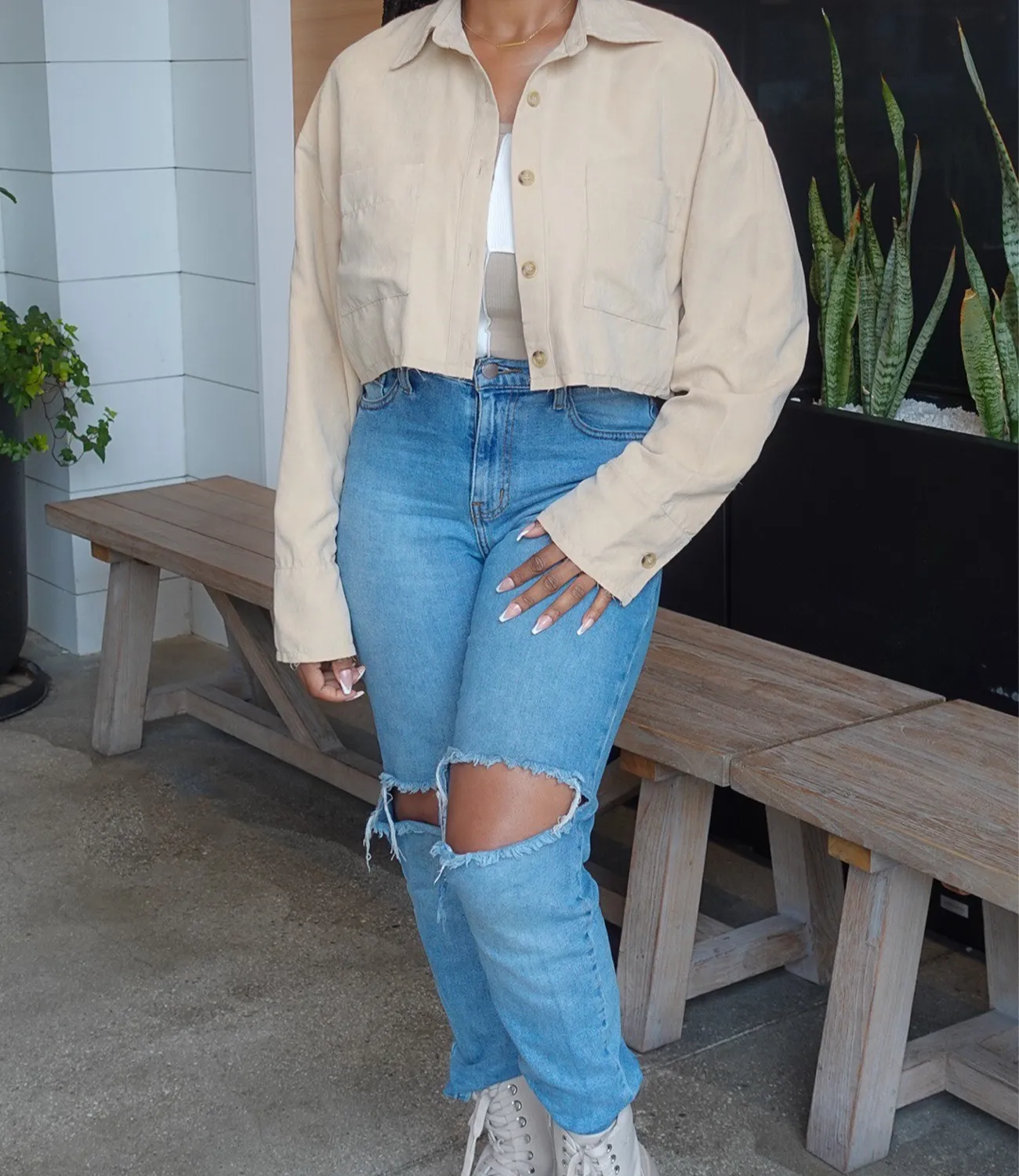 Neutral Lover Button Up Top(Khaki)