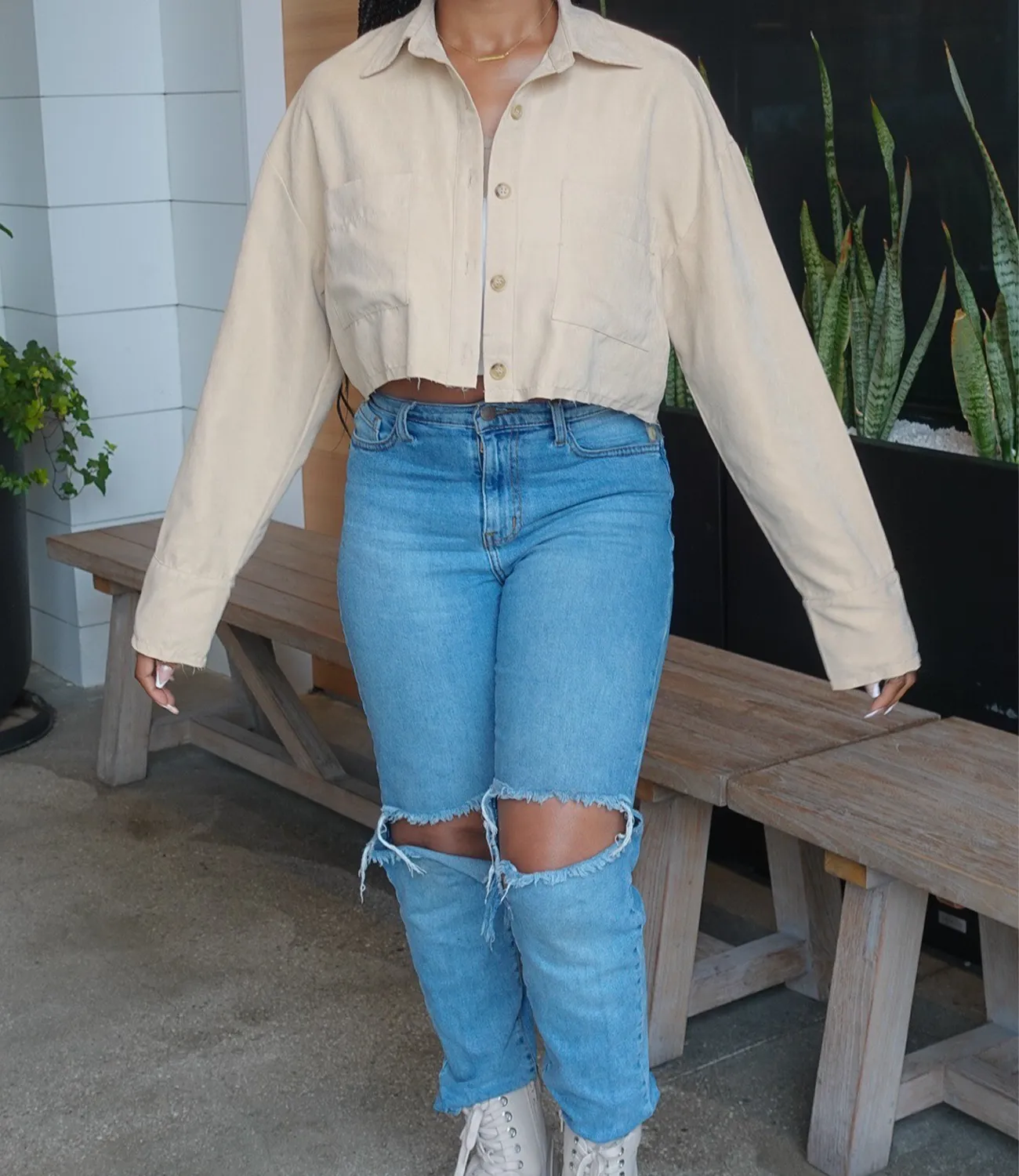 Neutral Lover Button Up Top(Khaki)