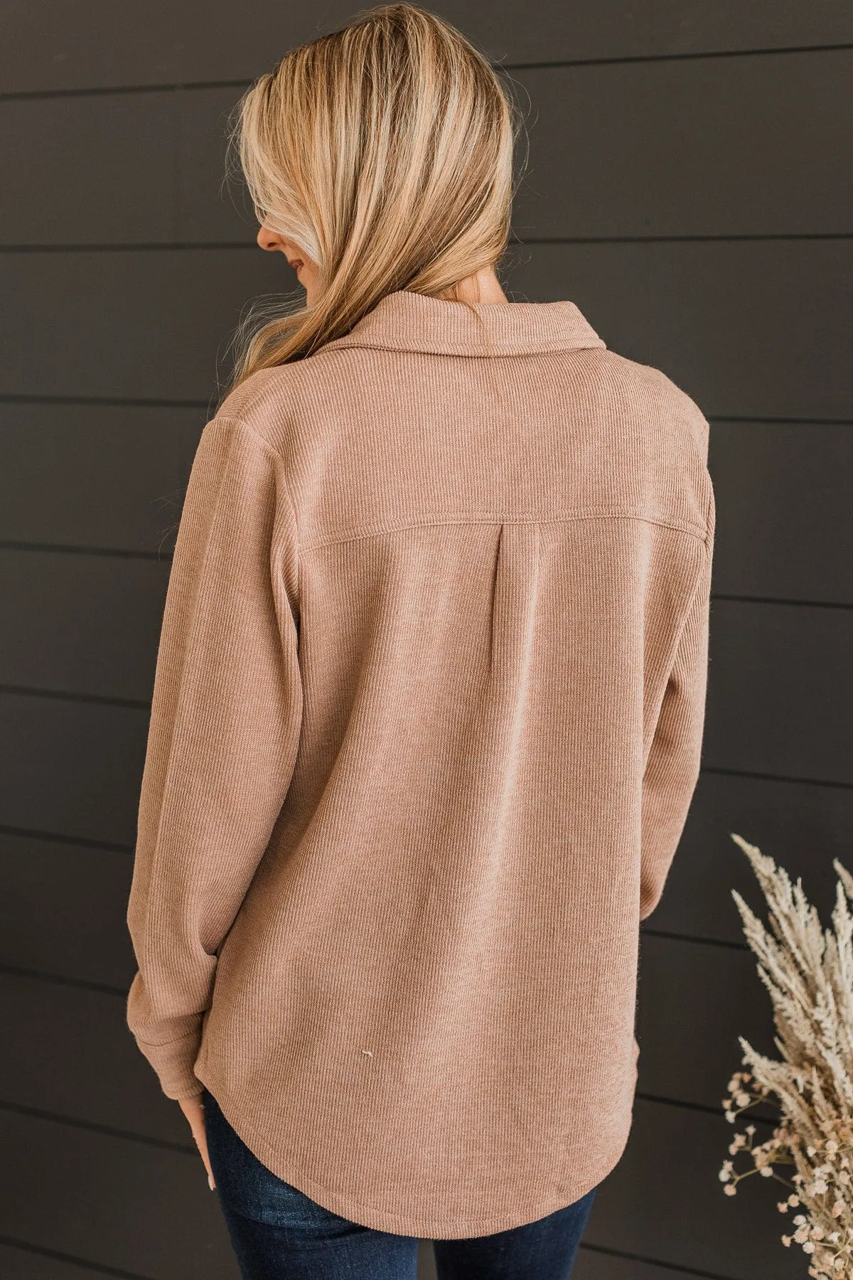 Never Letting Go Button Top- Taupe